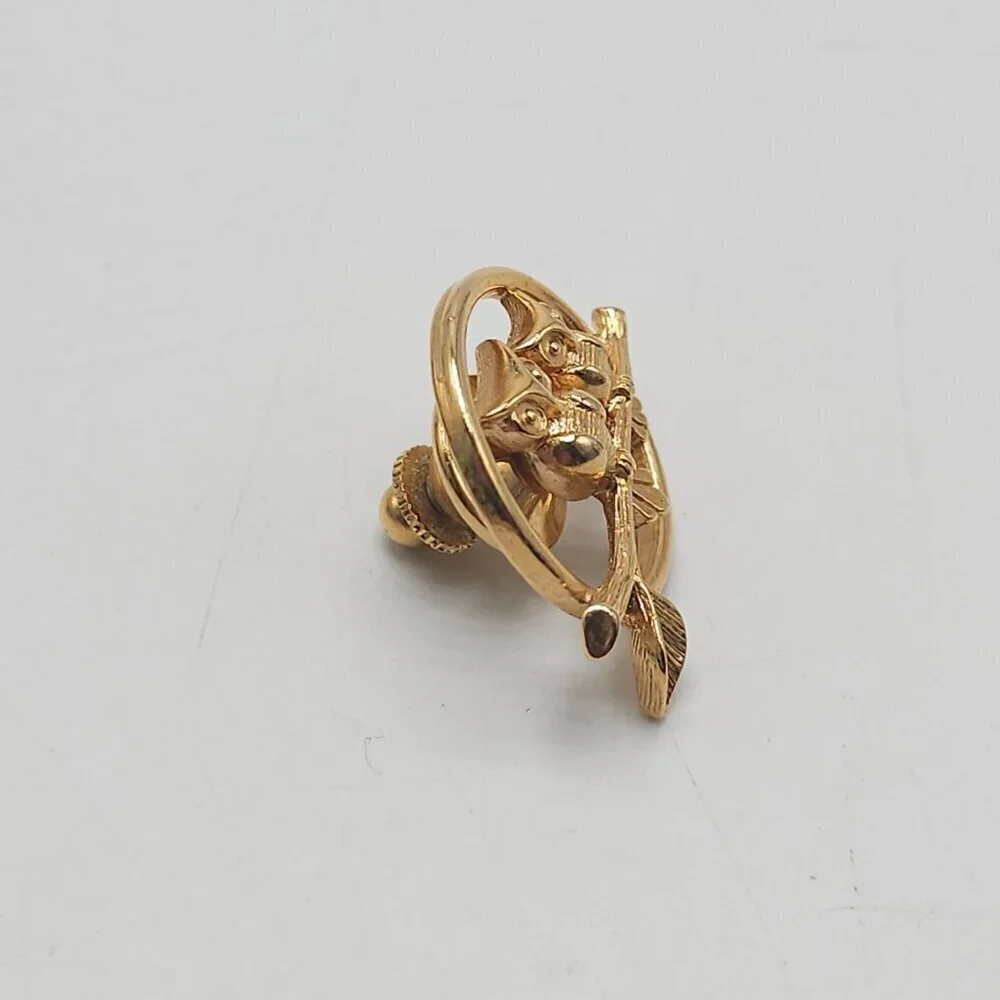 Vintage 1970s Avon Gold Tone Owl Tie Tac Pin Brooch With Branch Design